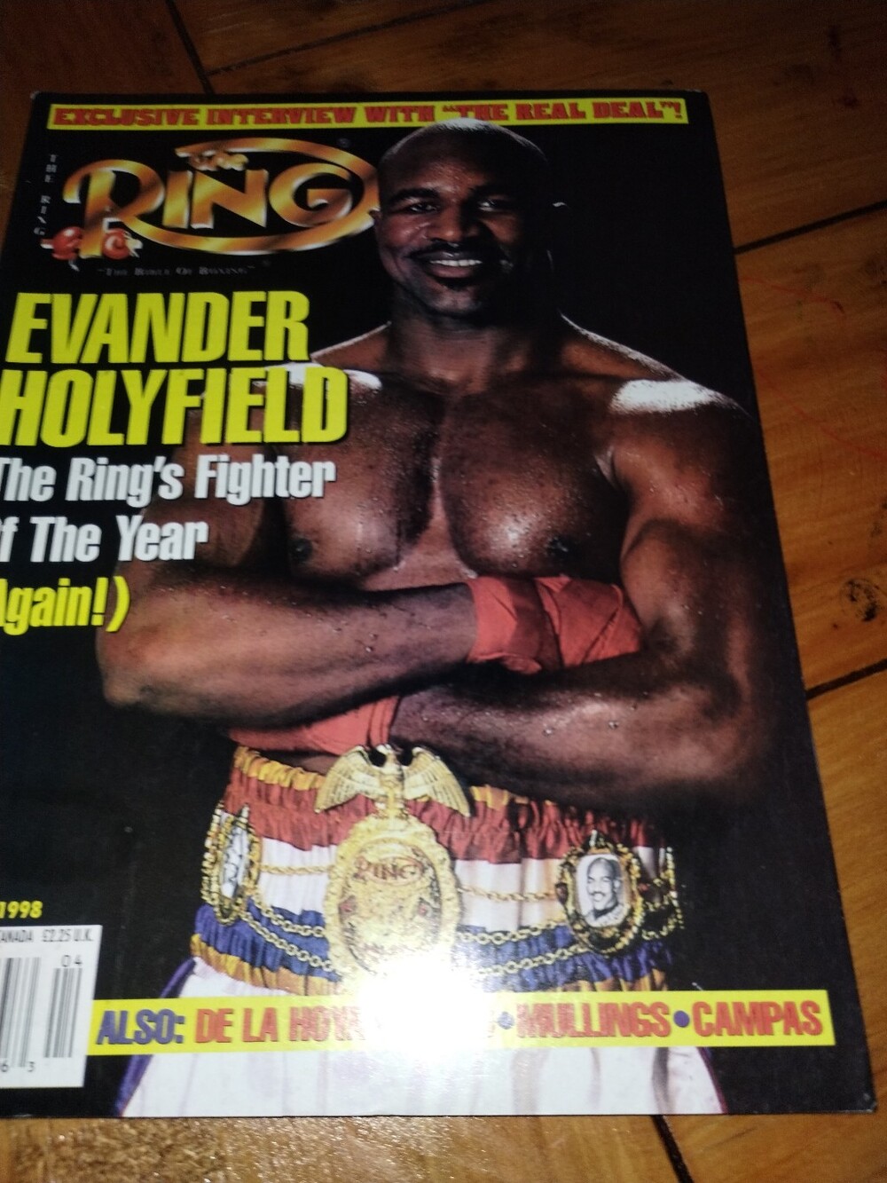The Ring Magazine Evander Holyfield Cover — Black Background, Yellow Text